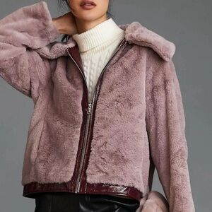 Anthropologie Maeve Purple Faux Fur
Jacket with Faux Leather Trim